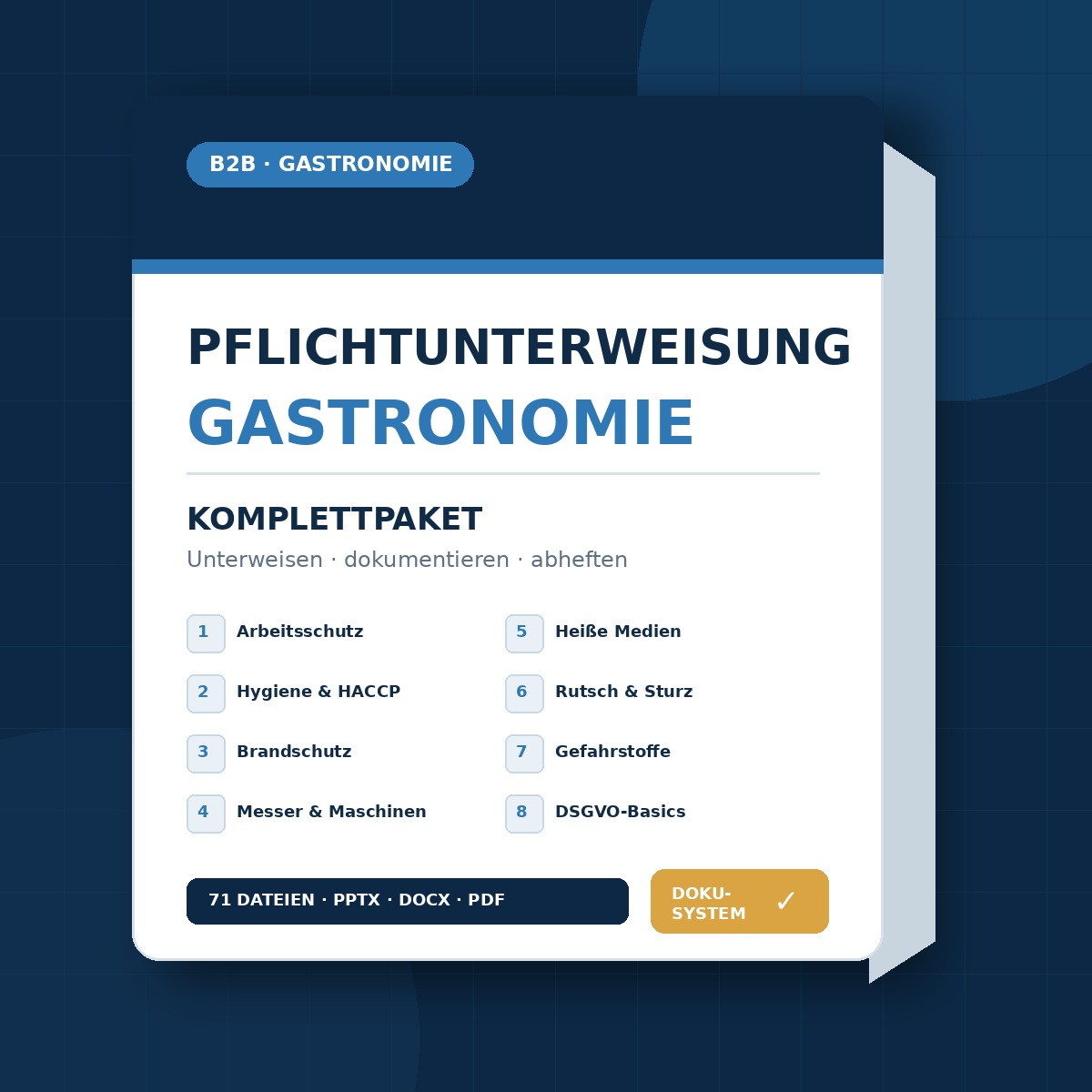 Pflichtunterweisungs-Komplettpaket Gastronomie mit acht Modulen